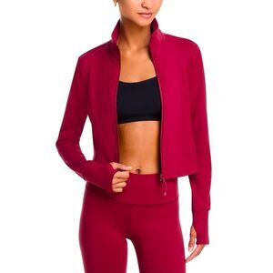 AQUA Athletic Maroon/Mahogany Cropped Full Zip Mock Neck Jacket Size Small NWT